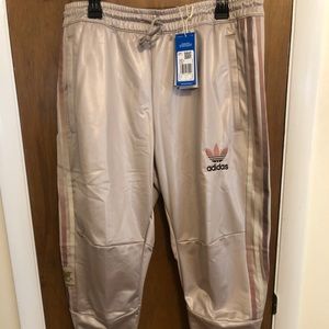 Smooth Adidas Track Pants! Multclrd Stripes with a Semi-Shny Fnsh! Clr Crm/Sand